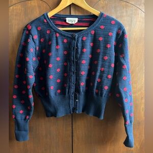 Circus by Sam Edelman Navy Cardigan with Red Polka Dots